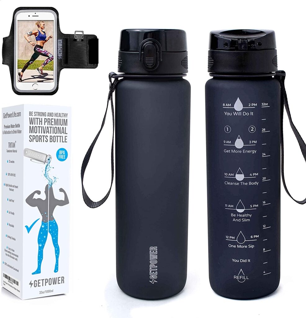 Motivational Water bottle With Time Marker + PHONE HOLDER Sports