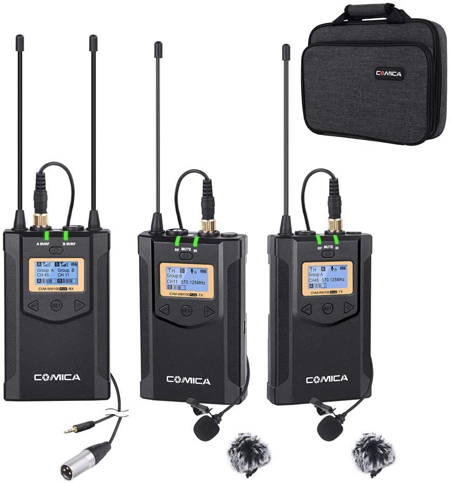 COMICA CVM-WM100 Plus 48-Channel Professional UHF Dual Wireless Lavalier Lapel Microphone System